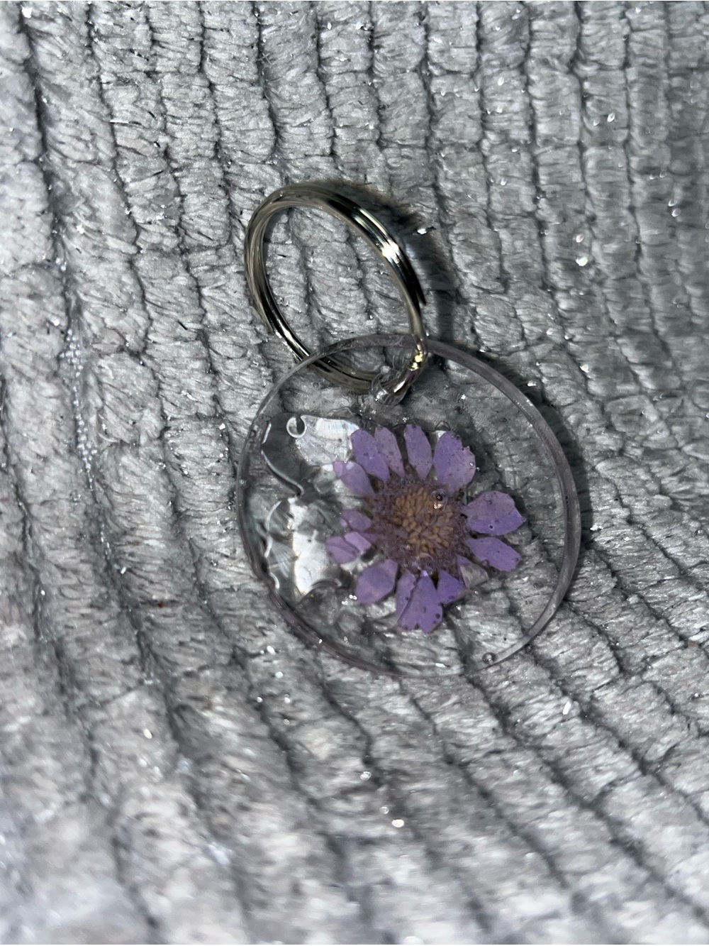Handmade Pressed Flower Keychain - Purple Flower